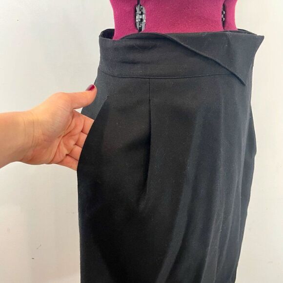 Vintage Wool Black Midi Skirt Wrap Style Side Pockets sz 10 - Picture 10 of 12